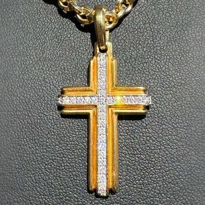 David Yurman 18K Yellow Gold Diamond CROSS PENDANT 34mm & STREAMLINE® Oval LINK
